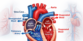 Functions of the Heart: How Your Heart Keeps You Healthy Human heart anatomy showing right and left atria, right and left ventricles, major arteries, and blood flow directions